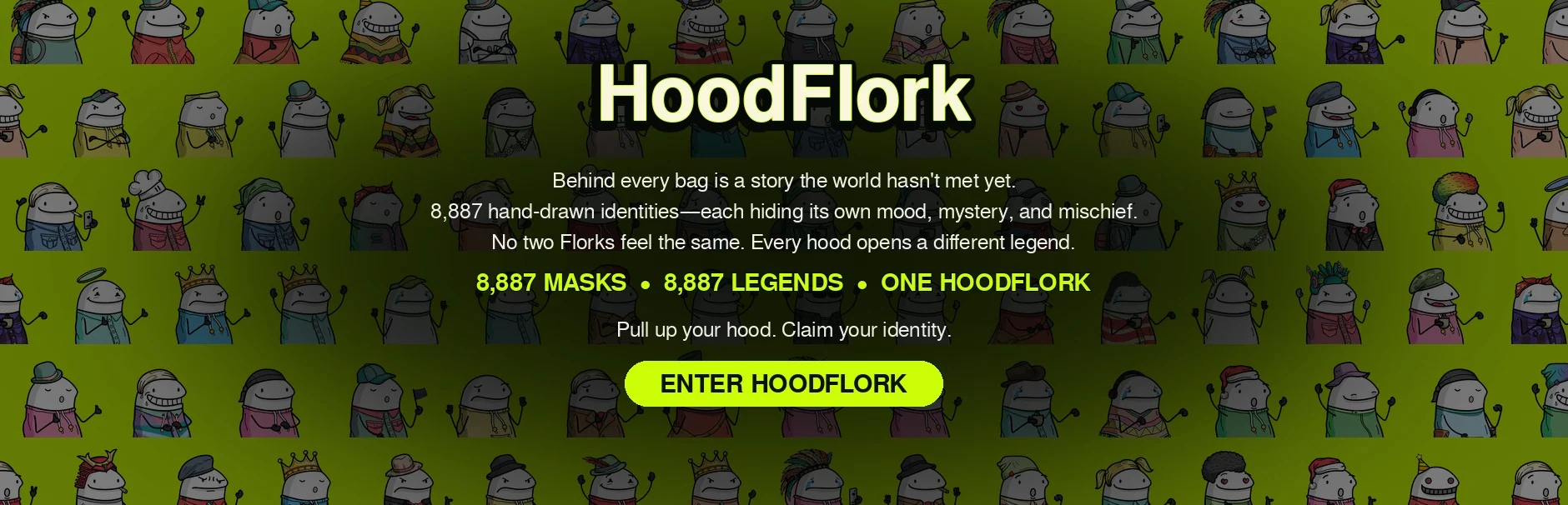 A wall of authentic HoodFlork collection artwork